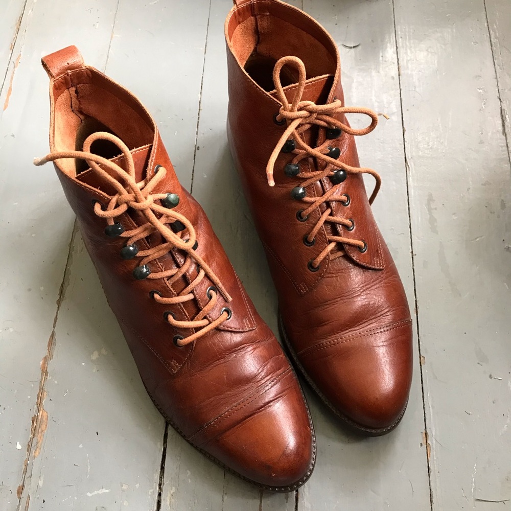 Vintage Cognac Leather Lace Up Boots